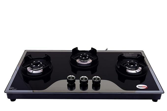 HORNBILLS 3 Burner HOB Design Mild Steel FRAME CROWN Pan Support MIRROR With ALLOY BLACK BURNER