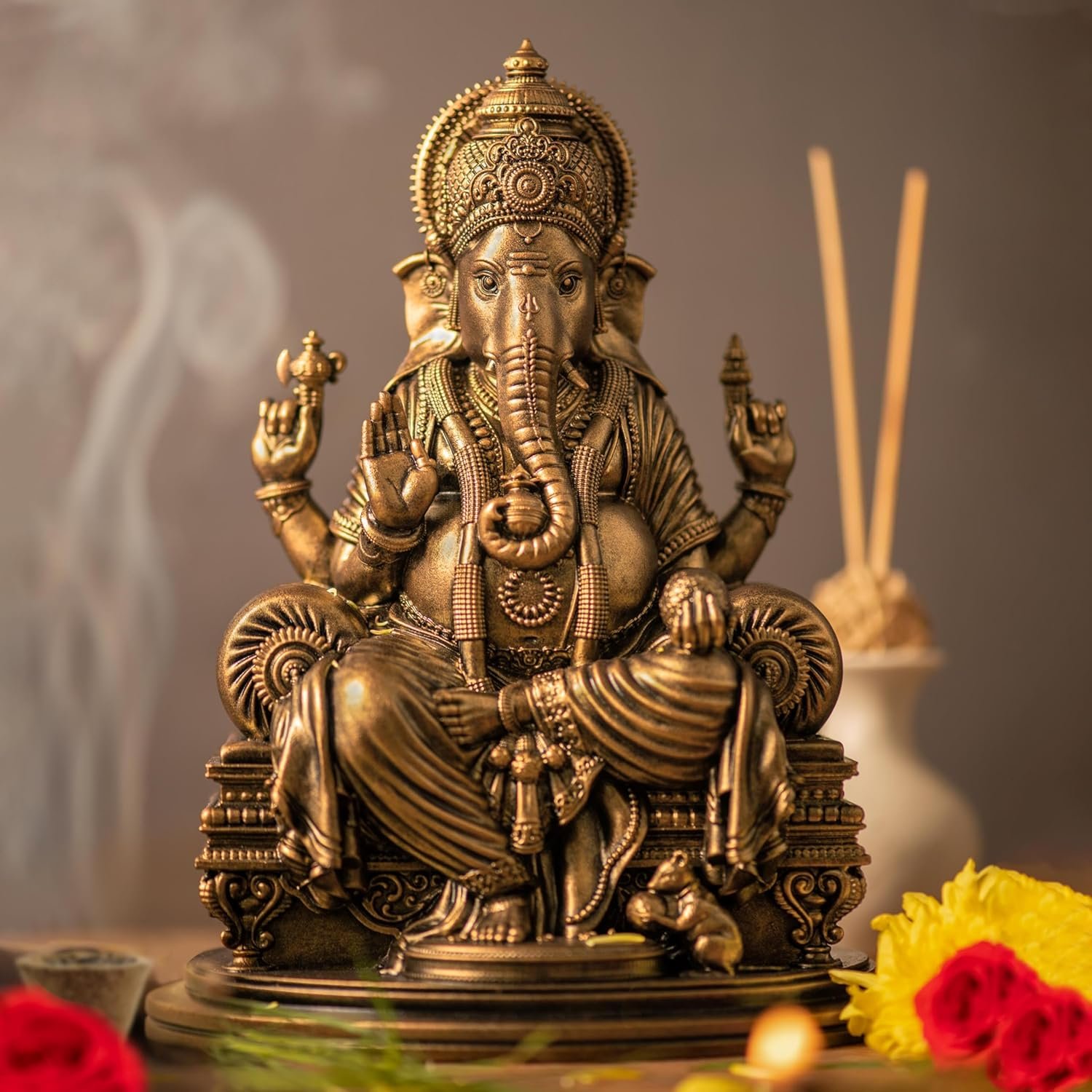 Profound Craft Resin 10″ Ganesh Mehrav Copper Finish Hindu God Statue Ganpati Ganesh Idol